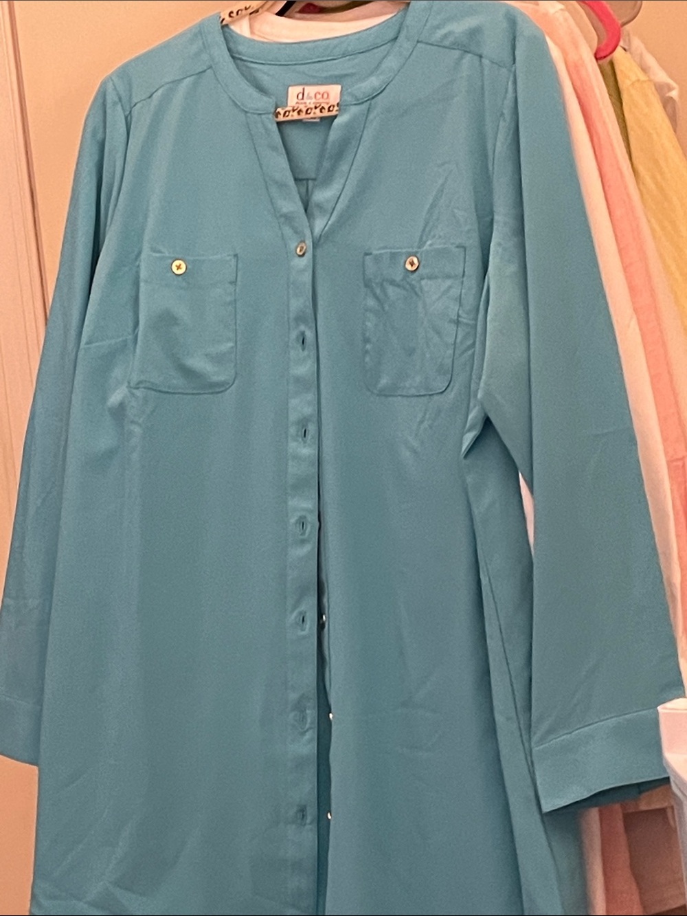 Denim&Co Teal Long-Sleeve Button Front Blouse